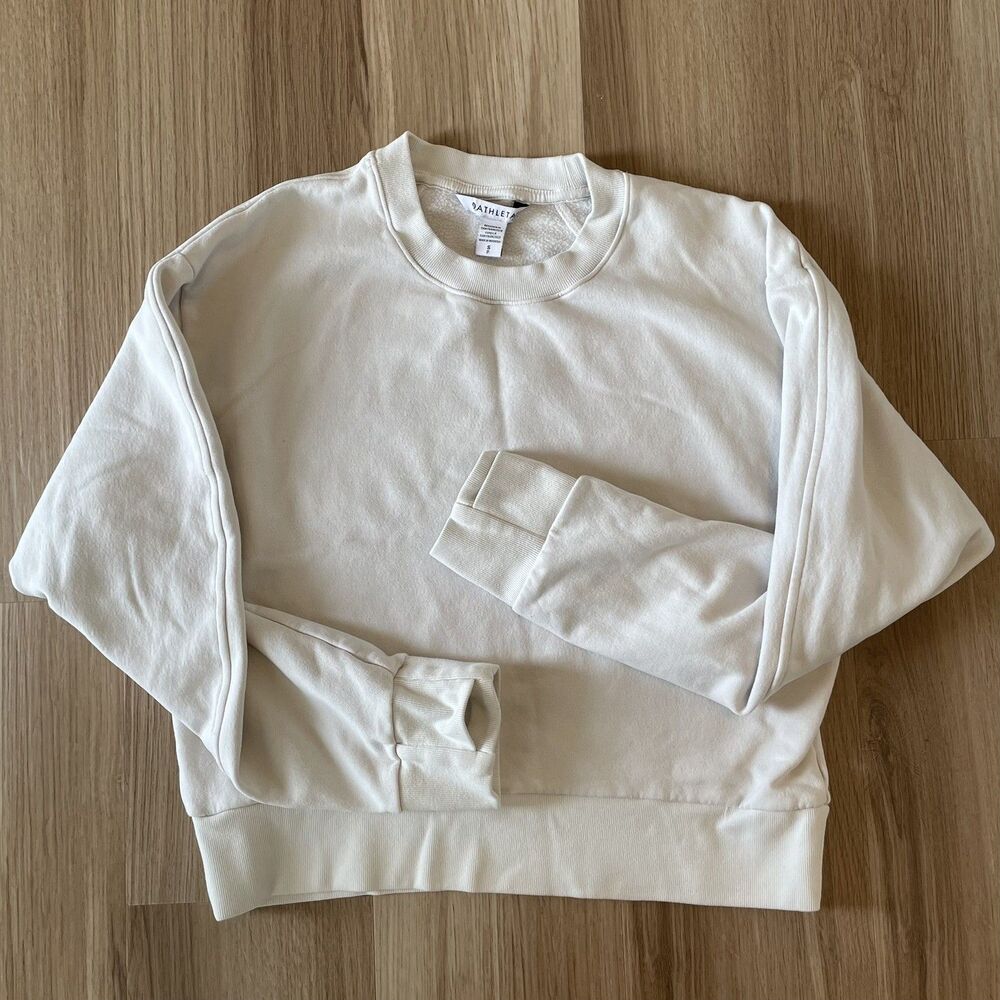 Athleta Womens S Retroplush Revive Crewneck Sweatshirt Off-White Athleisure Cozy